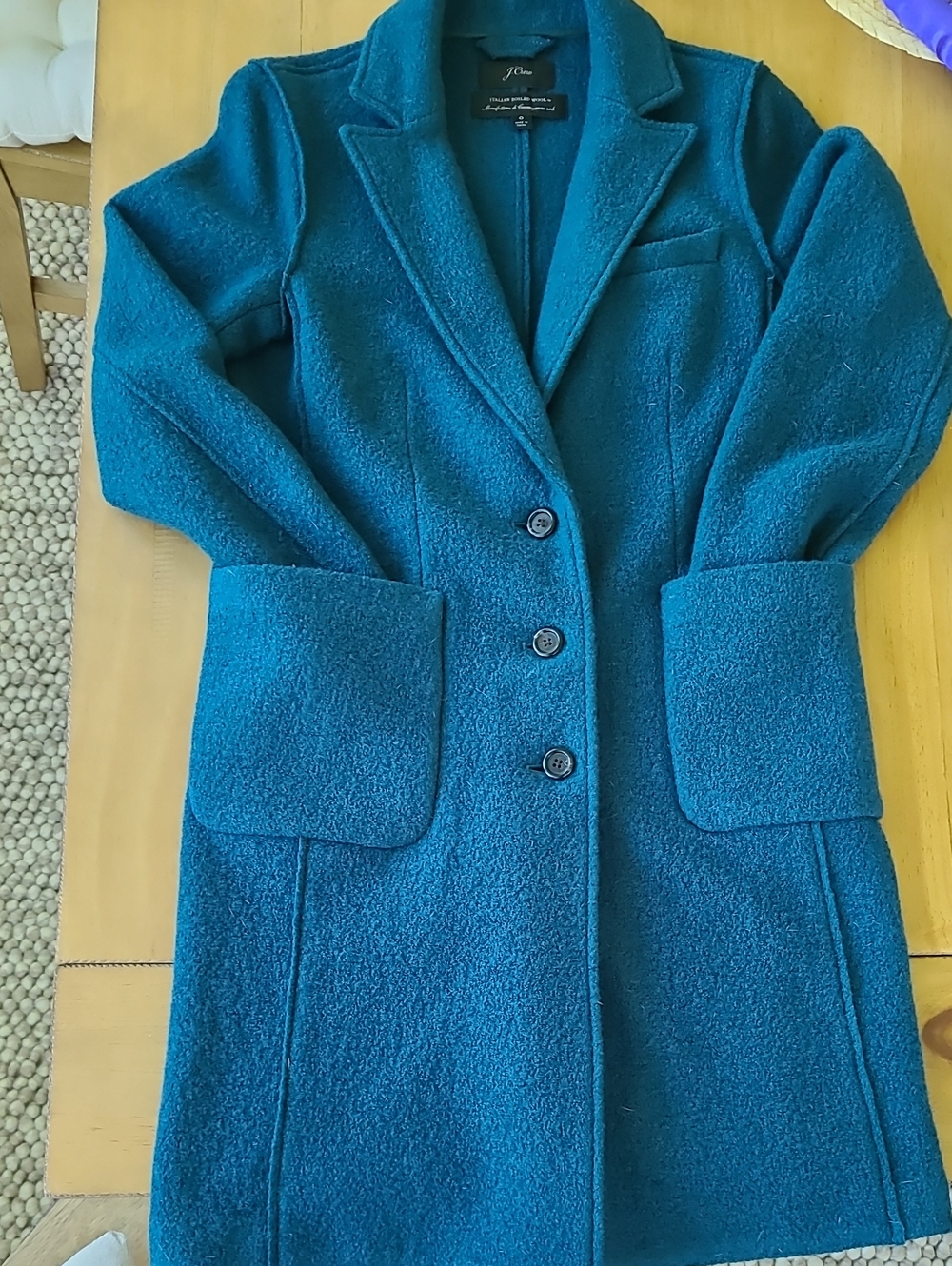 J. Crew Teal Single-Breasted Boiled Wool Coat Size 0